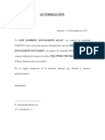 Carta de Autorización para Retirar Tarjeta de Identificacion Artesanal