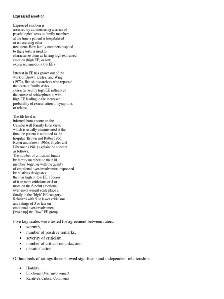 Expressed Emotion Camberwell Family Interview Psychiatry Action Philosophy
