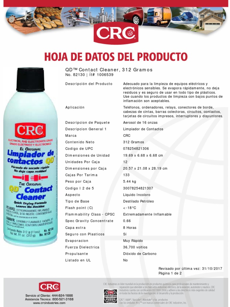 Limpiador de contactos grado eléctrico QD CONTACT CLEANER en aerosol 430 ml  CRC