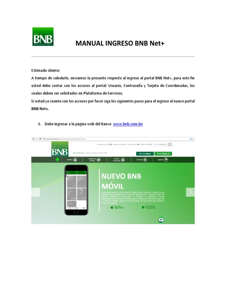 Manual de Ingreso A BNB Net+ | PDF | Contraseña | ciberespacio