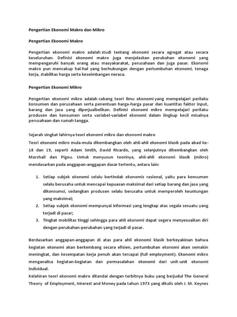 Pengertian Ekonomi Makro Dan Mikro