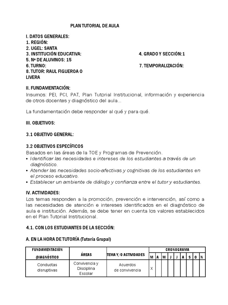 Plan Tutorial Aula 88417 | PDF | Salón de clases | Cambio
