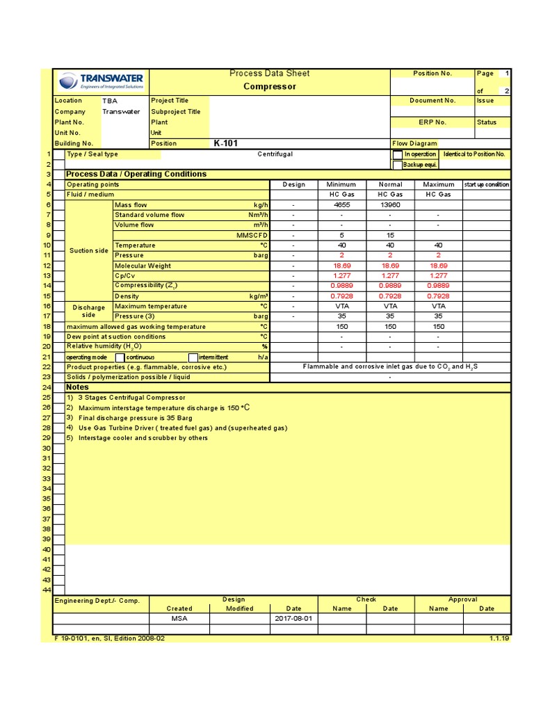 Compressor: Process Data Sheet | PDF | Gases | Pressure