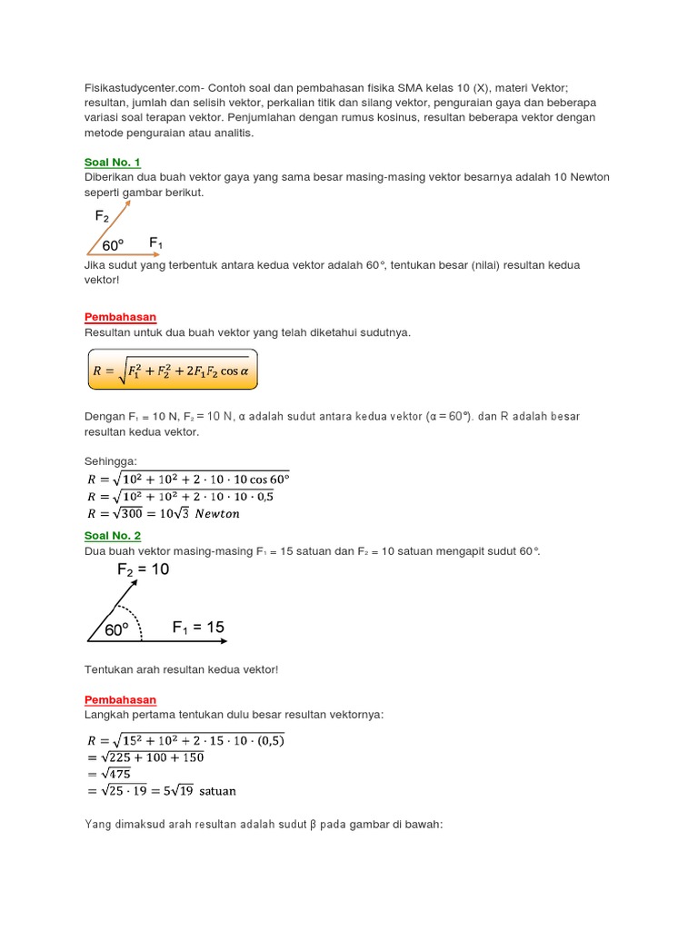 Soal Uh Mengenai Vektor Fisika Kelas 10 Sma Dan Pembahasannya - Materi