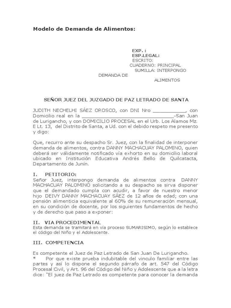 Modelo de Demanda de Alimentos PDF Manutención de los hijos