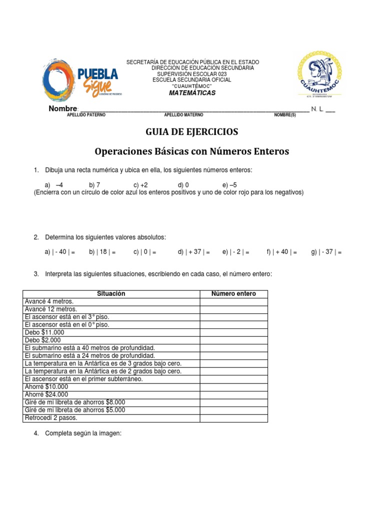 Ejercicios de Operaciones con Números Enteros | PDF | Entero ...