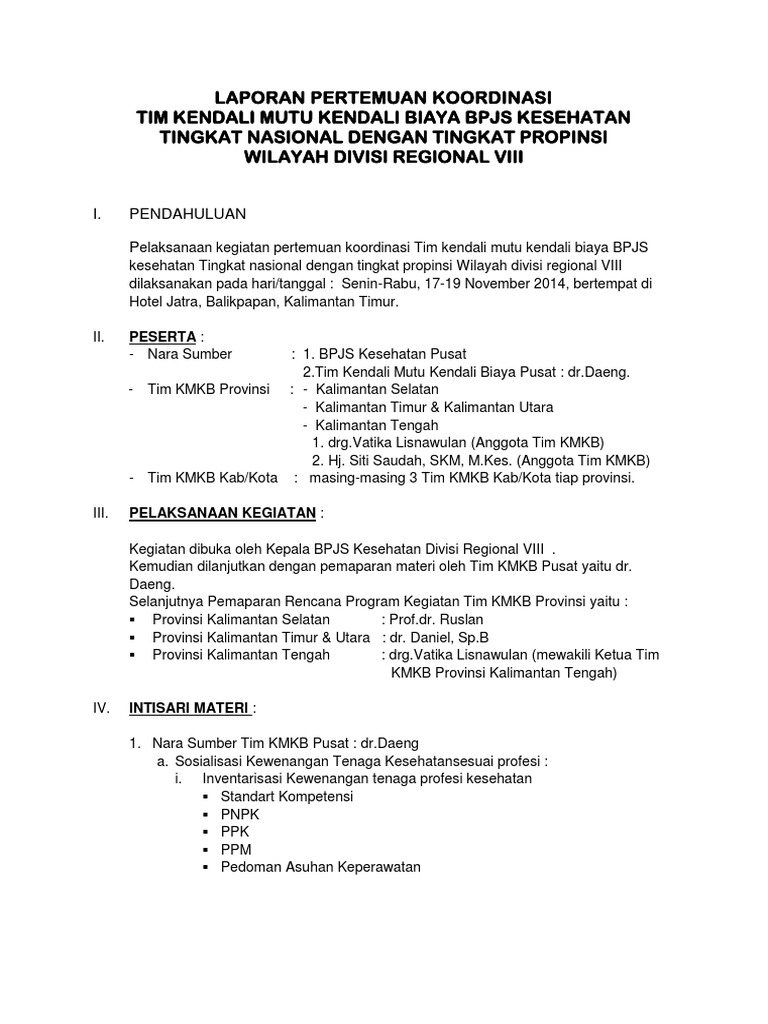 Laporan Pertemuan Koordinasi | PDF