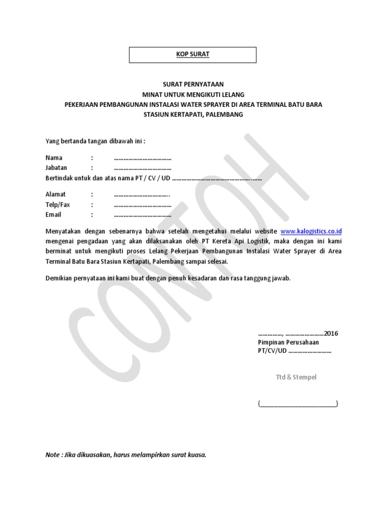 Contoh Surat Pernyataan Minat Pdf