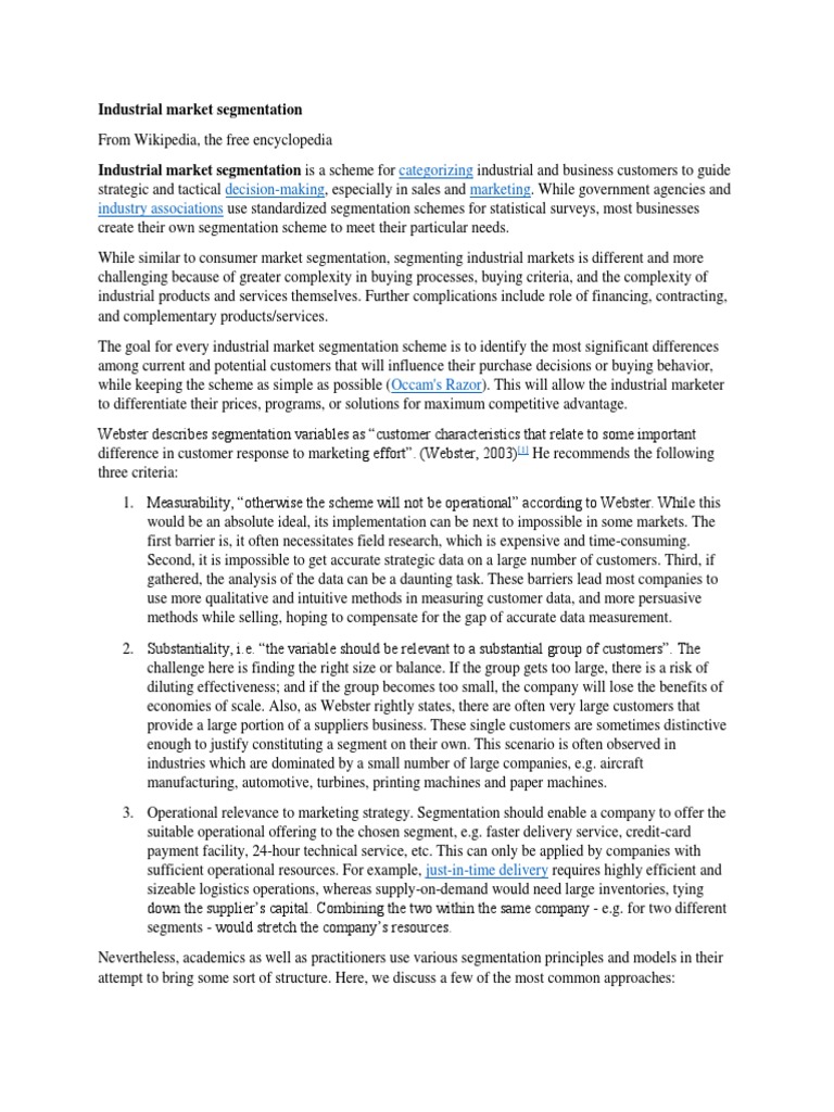 Industrial Market Segmentation PDF Market Segmentation Marketing