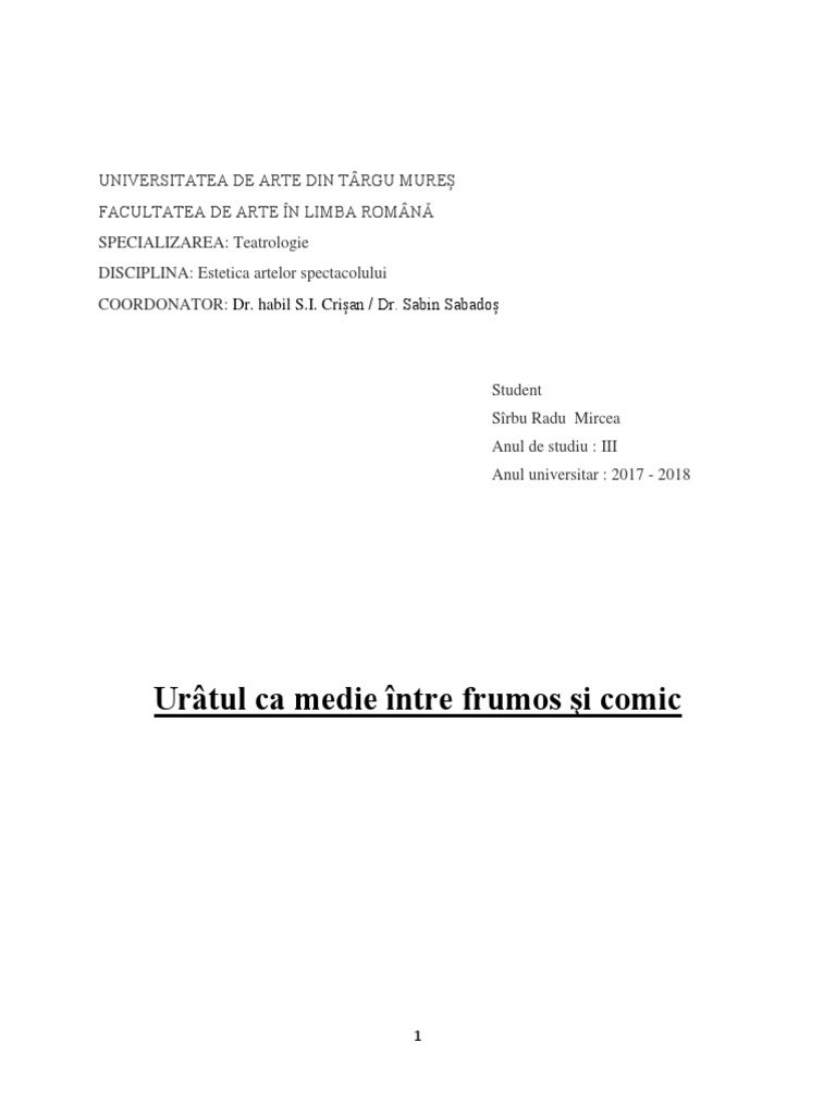 Urâtul Ca Medie Între Frumos Şi Comic | PDF