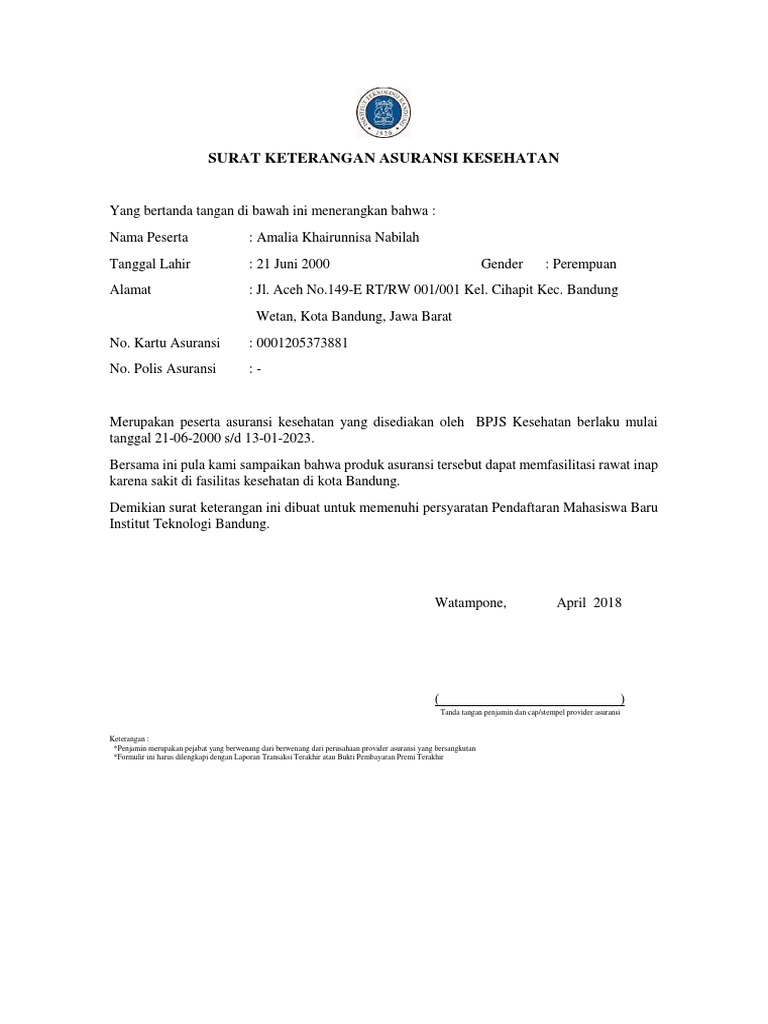 Surat Keterangan Asuransi Kesehatan