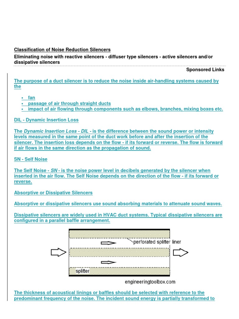 Classification of Noise Reduction Silencers PDF Attenuation Noise