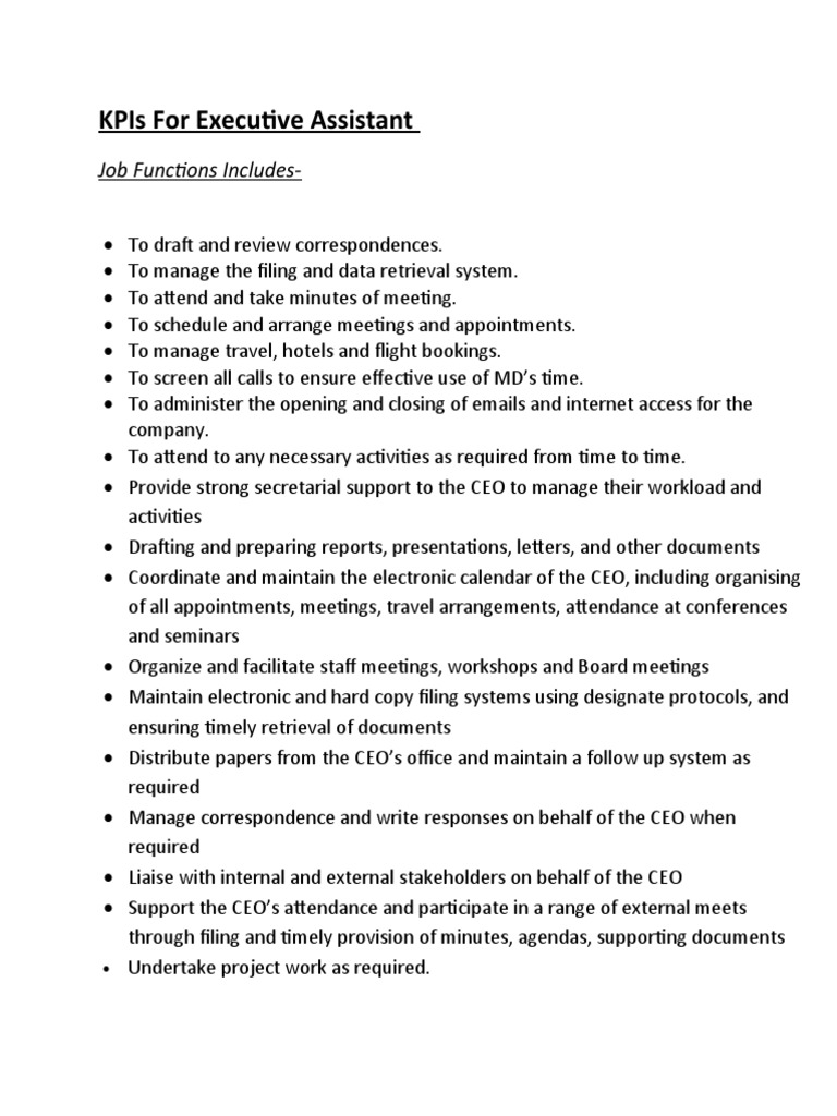 KPIs For Executive Assistant