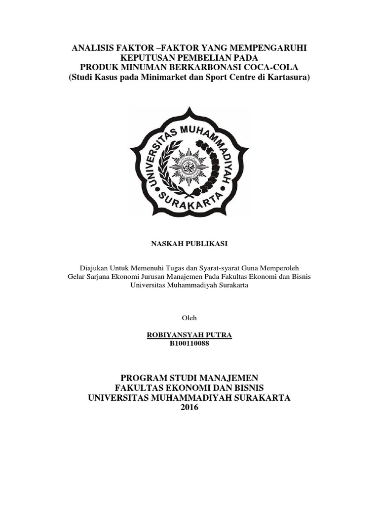 Analisis Faktor Faktor Yang Mempengaruhi Keputusan Pembelian Pada Produk Minuman Berkarbonasi Coca Cola