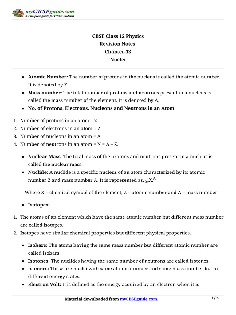 Class 12 Physics Chapter 13 Notes | PDF | Radioactive Decay | Atomic ...