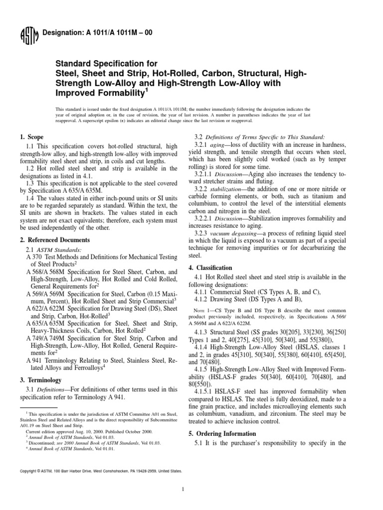 Astm A1011-A1011m | PDF | Steel | Specification (Technical Standard)