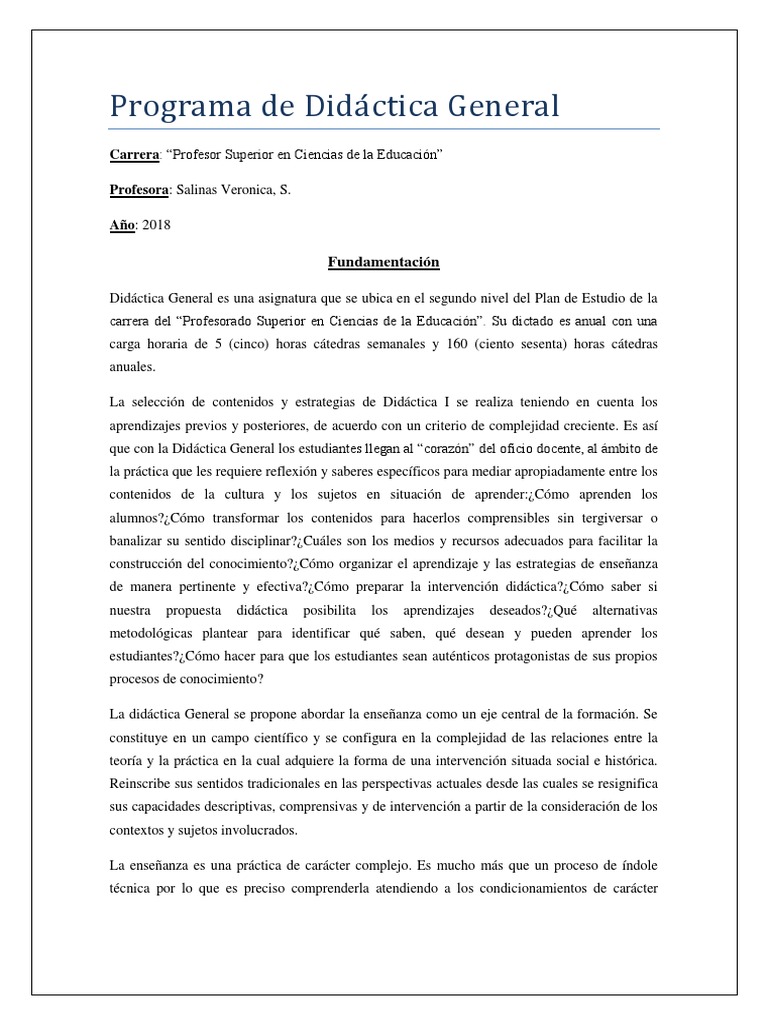 Didáctica General en Ciencias de la Educación | PDF | Plan de estudios ...