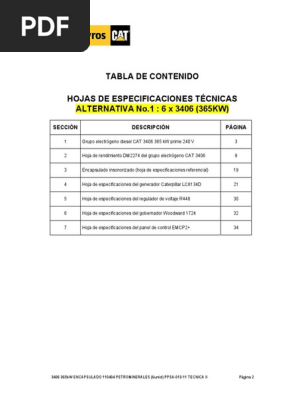 Especificaciones Generador Cat 3406 Generador Electrico Escape De Gas