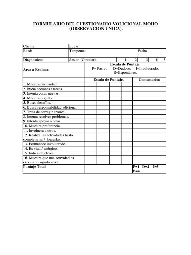 Cuestionario Volicional MOHO en Pediatría | PDF