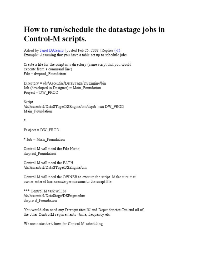 How To Run/schedule The Datastage Jobs in ControlM Scripts PDF