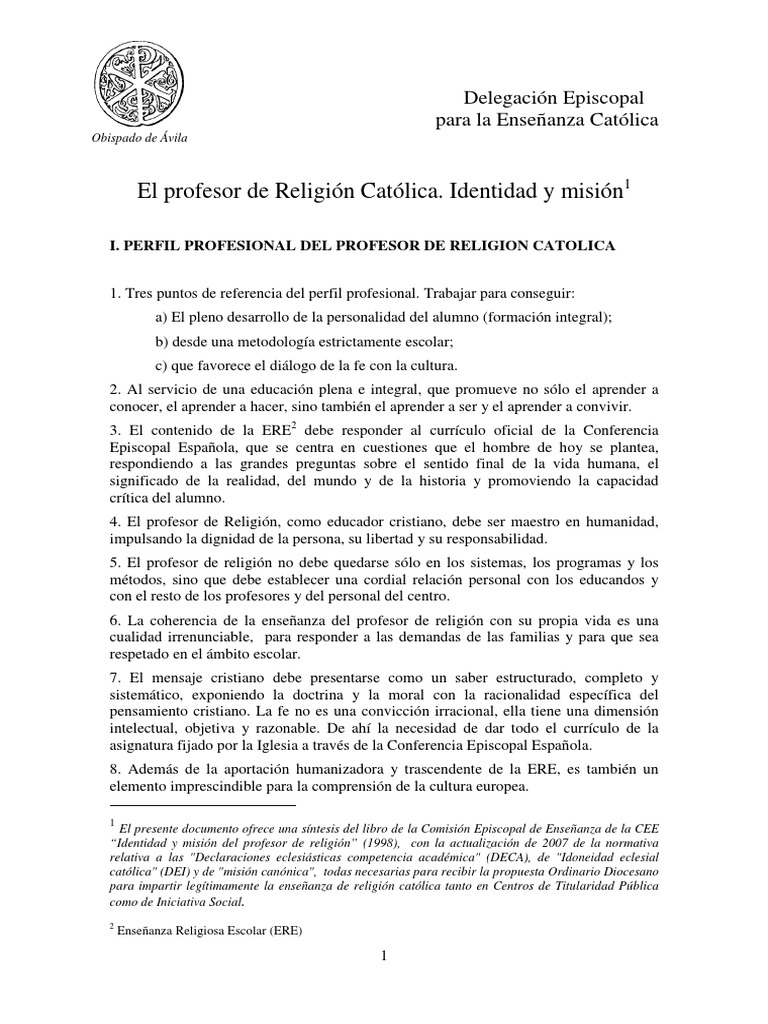Identidad y Mision Del Profesor de Religin | PDF | Iglesia Católica ...