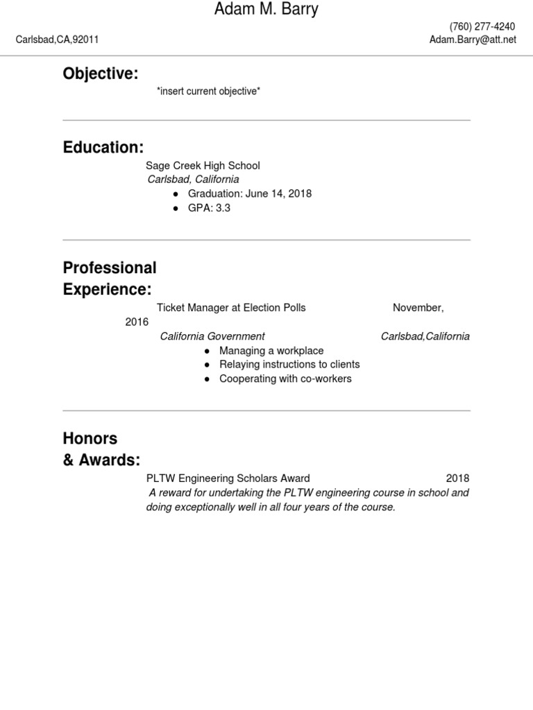 Objective:: Carlsbad, California | PDF