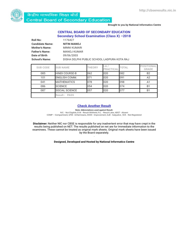 CENTRAL BOARD OF SECONDARY EDUCATION Secondary School Examination ...