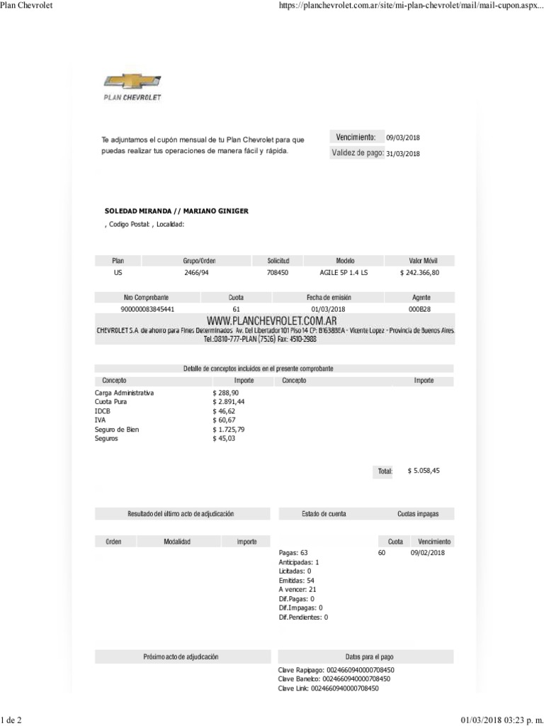 Plan Chevrolet | PDF | Tarjeta de débito | Bancario
