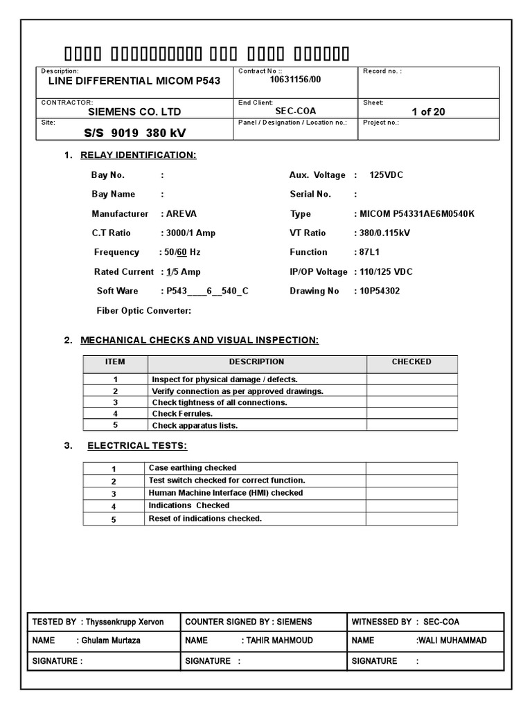 Diff Micom P543 GT1 3 Line Diff | Download Free PDF | Voltage | Relay