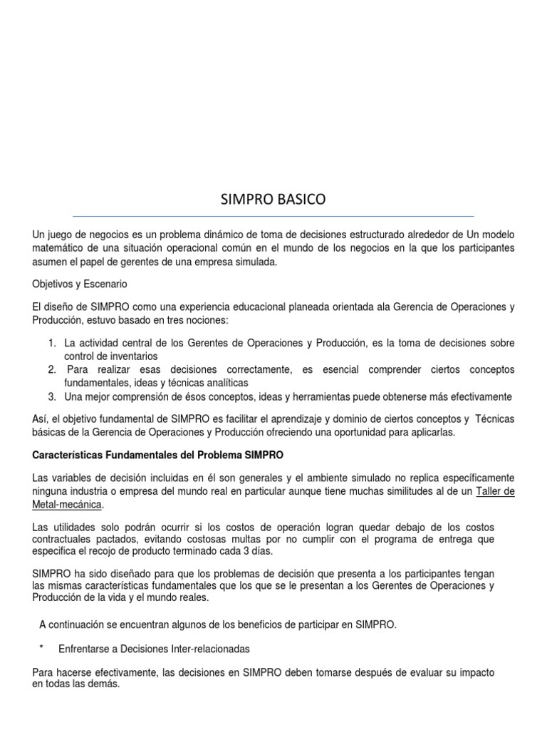 Simpro | PDF | Toma de decisiones | Inventario