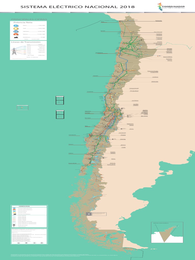Mapa Coordinador Eléctrico Nacional 31 Diciembre 2017 | PDF | Chile ...