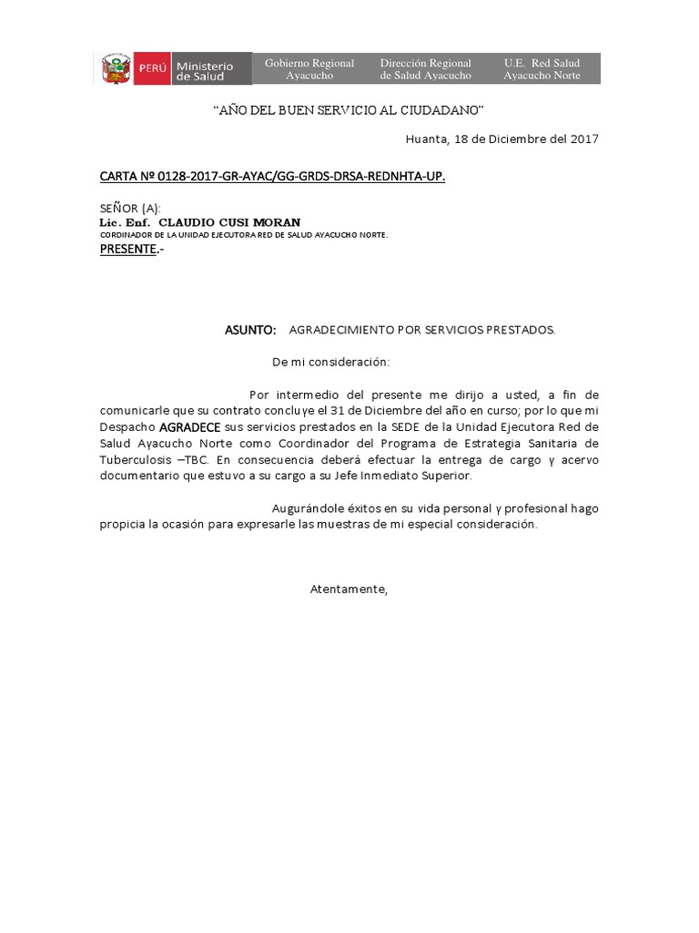 Carta de Agradecimiento