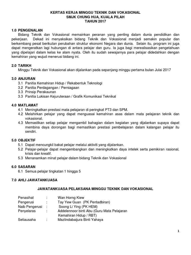 Kertas Kerja Minggu Teknik Vokasional 2017 Pdf