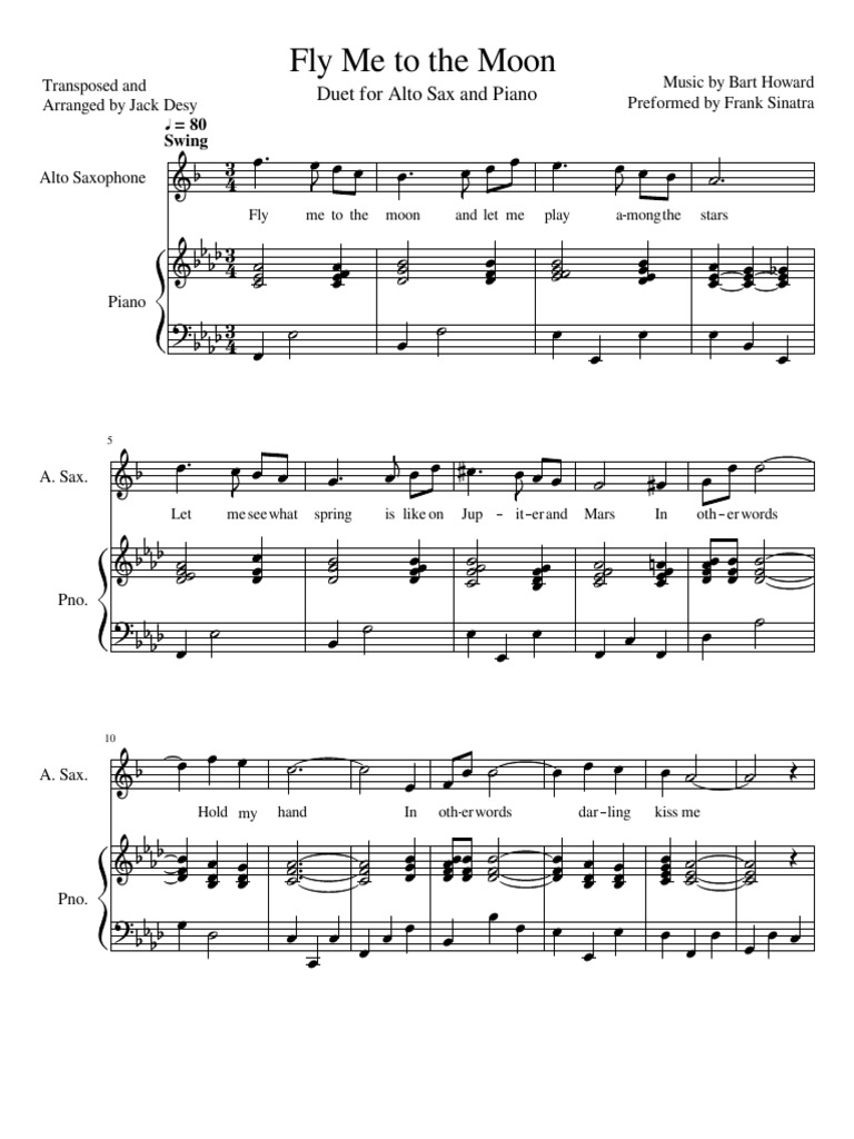 Fly Me To The Moon Alto Saxophone Piano Duet Pdf Musical Instruments African American Music