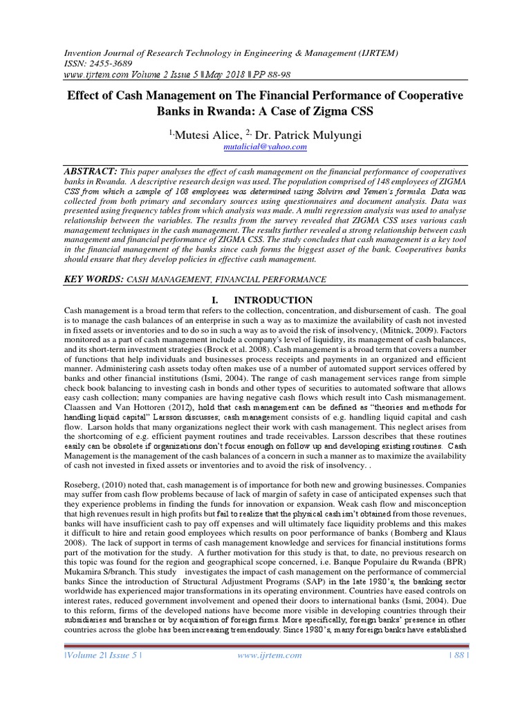 Cash Management Impact on Zigma CSS | PDF | Cheque | Quantitative Research