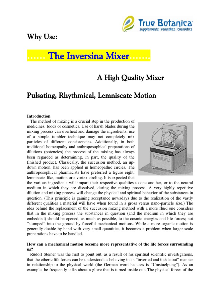 The Inversina Mixer: Why Use | PDF | Homeopathy | Force