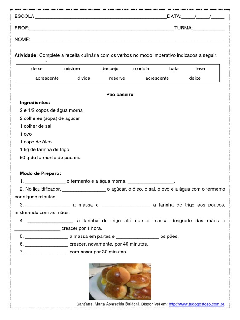Atividade Para Completar Com Verbos No Modo Imperativo 7 Ano PDF