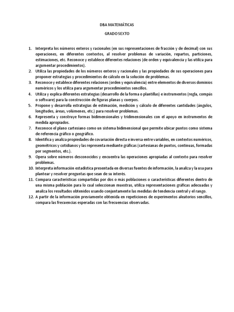 DBA Matemáticas Grado Sexto y Séptimo | PDF | Número racional ...