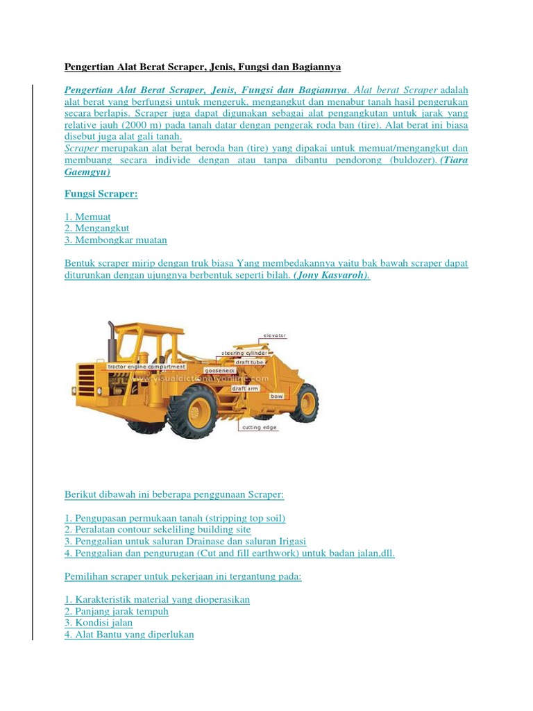 Fungsi dan Jenis Alat Berat Scraper | PDF