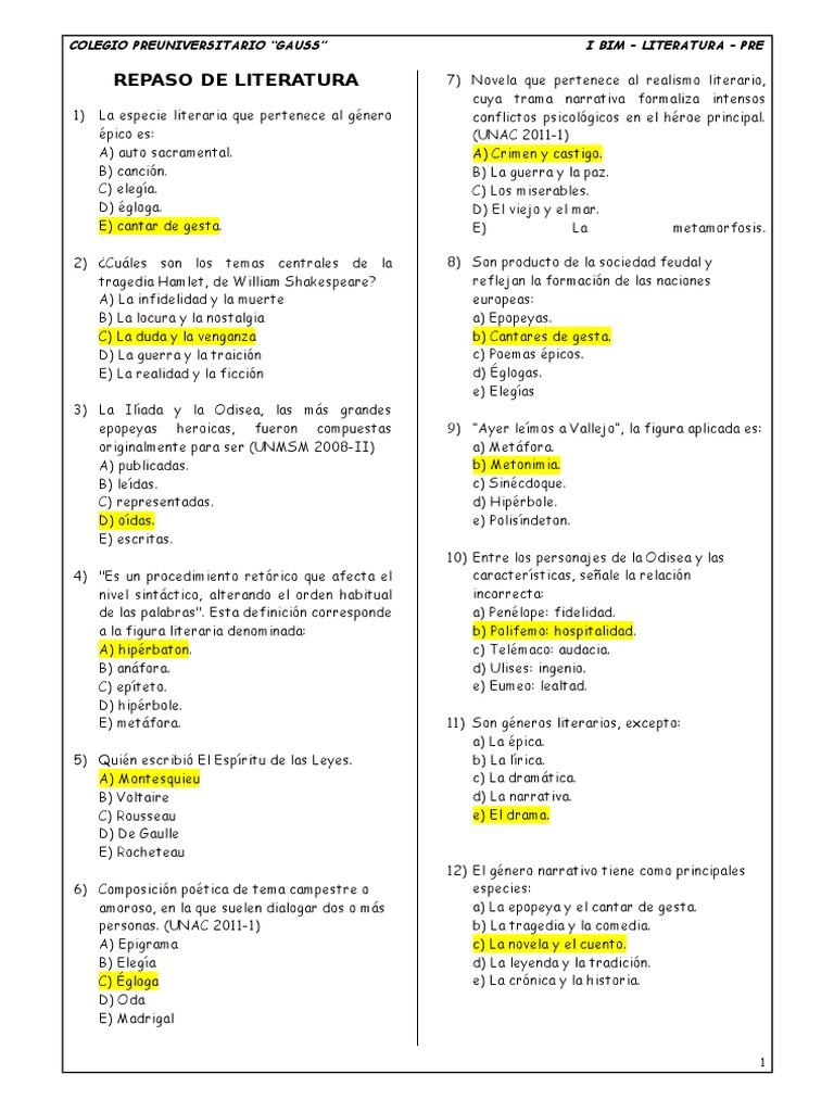 Repaso Pdf Poesia Epica Aldea