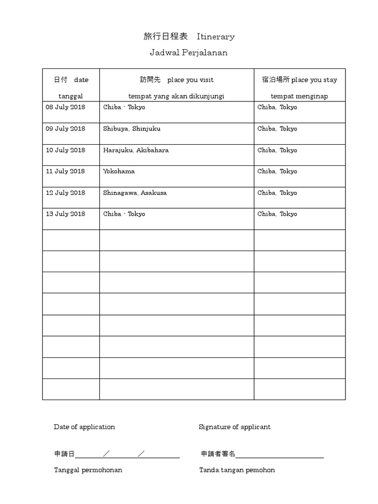 Form Itinerary Visa Jepang | PDF | Shintoism