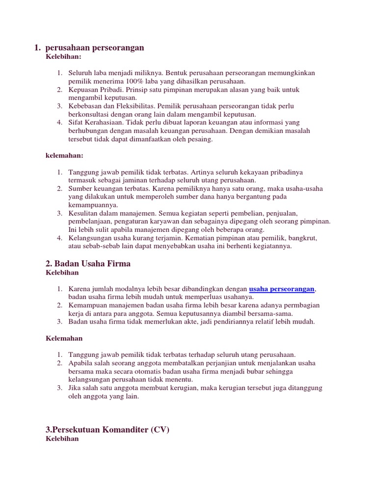 Perusahaan Perseorangan Kelebihan Pdf