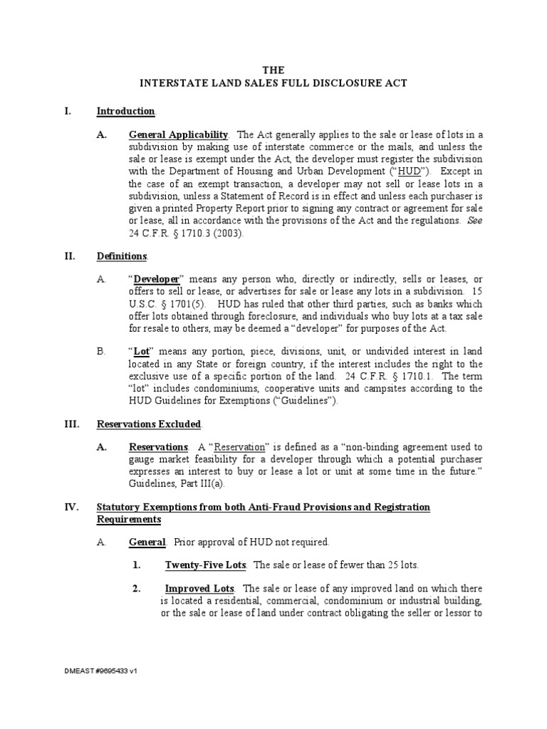 Interstate Land Sales Full Disclosure Act PDF Lease Tax Exemption