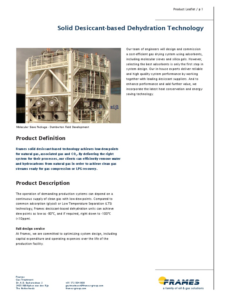 Solid DesiccantBased Dehydration Technology Product Definition PDF Adsorption Gases