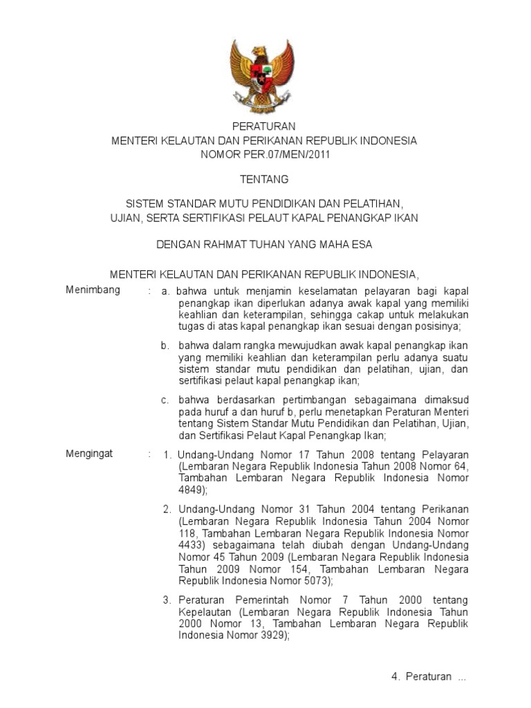PERATURAN MENTERI KELAUTAN DAN PERIKANAN REPUBLIK