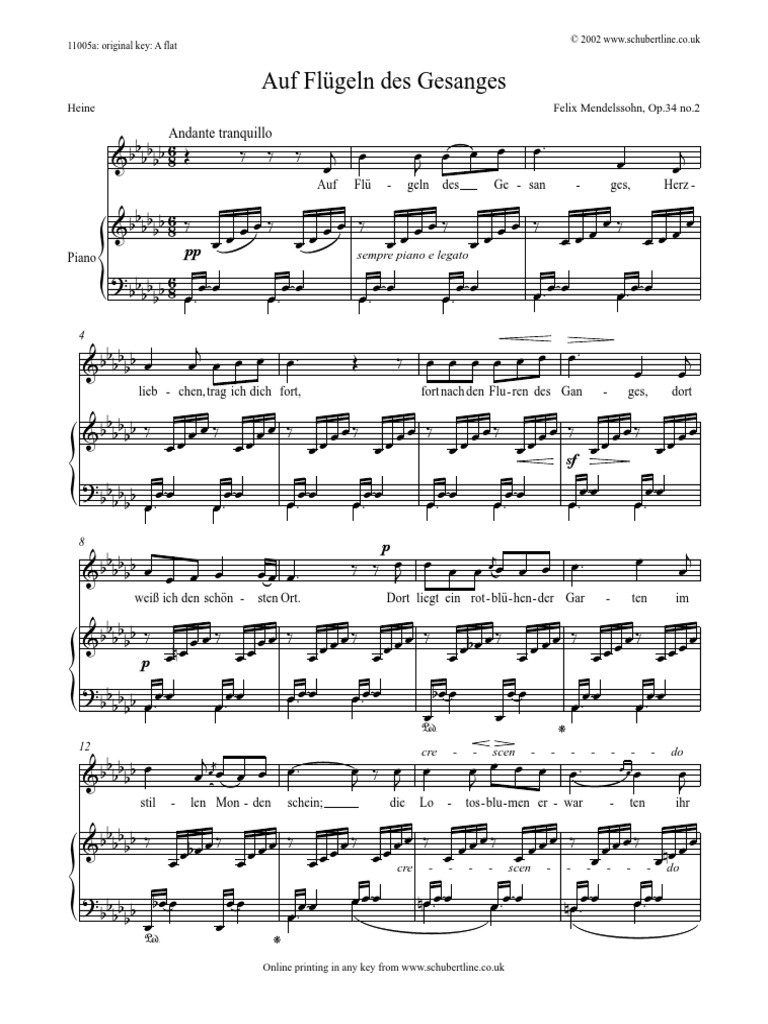 Auf Flugeln Des Gesanges Sheet Music