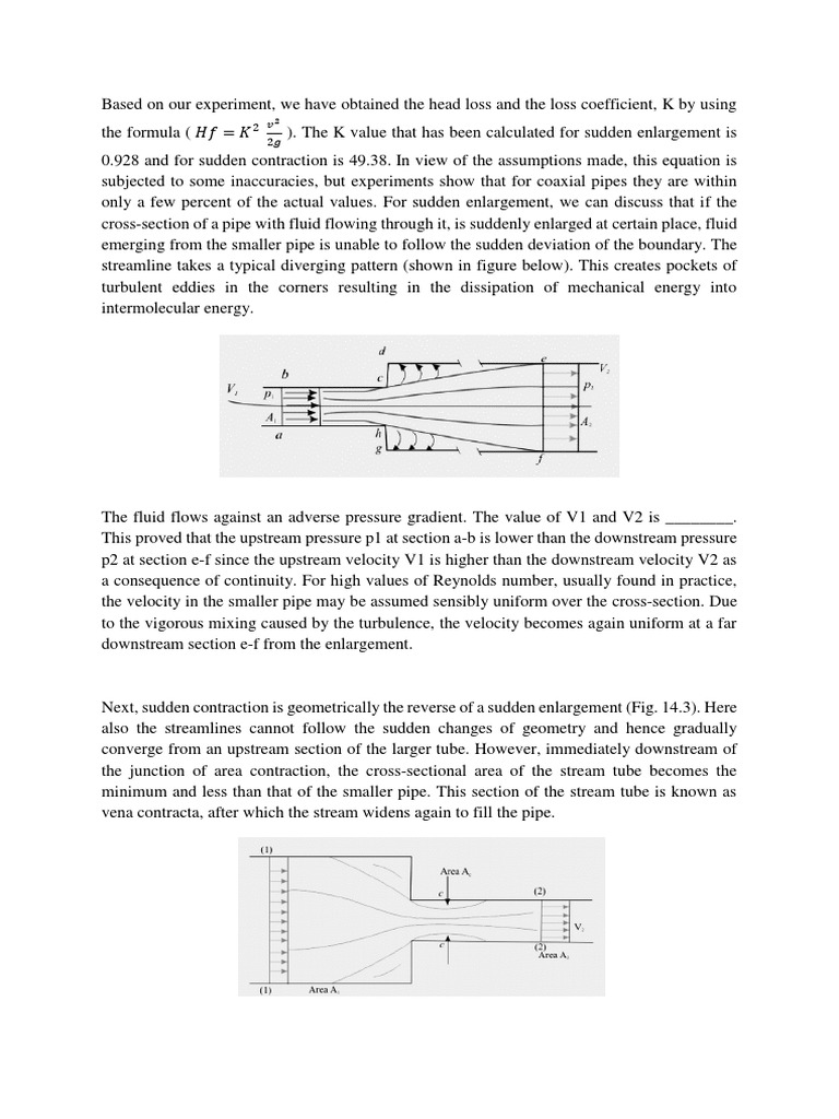 Sudden Enlargement & Contraction | PDF | Turbulence | Fluid Dynamics
