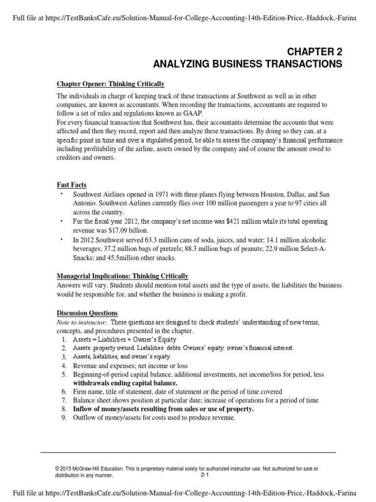 Solution Manual For College Accounting 14th Edition Price, Haddock, Farina PDF Expense