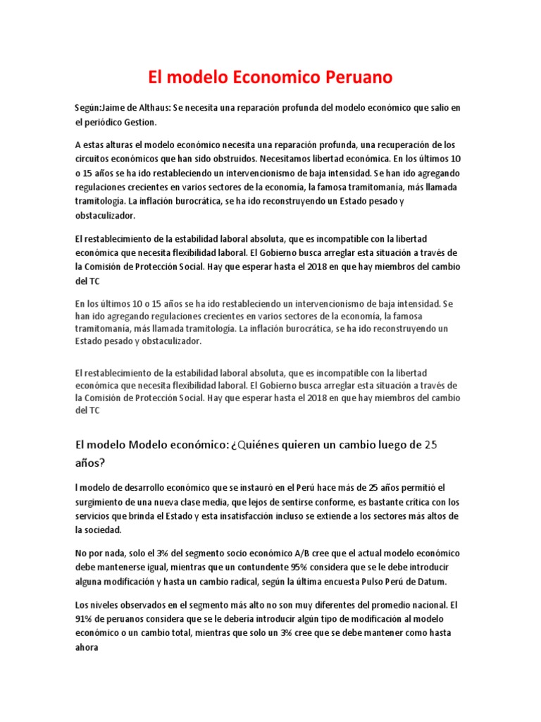 El Modelo Economico Peruano | PDF | Ciencias económicas | Economias