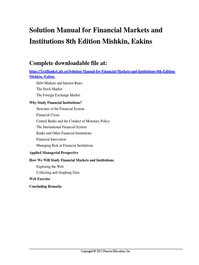 Solution Manual For Financial Markets and Institutions 8th Edition ...